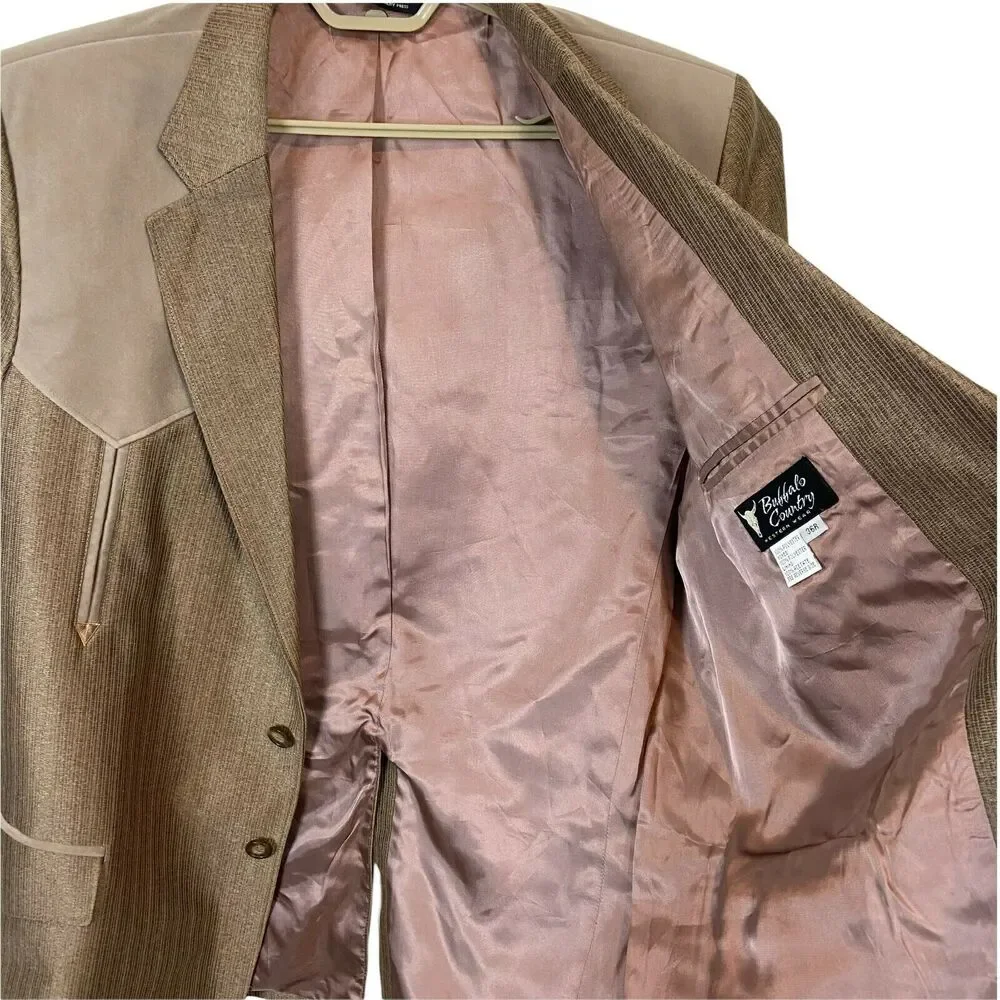 Western Sport Coat Buffalo Country Men's Tan Long Sleeves Button Front Sz 36